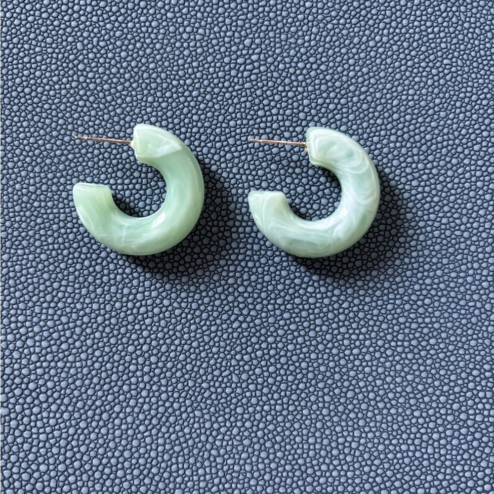 Anthropologie Green Crescent Moon Earrings Minimalist Design
